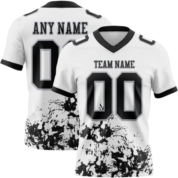Custom White Black-Gray 3D Pattern Splash Authentic Football Jersey