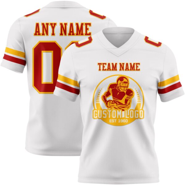 Custom White Red-Gold Authentic Football Jersey