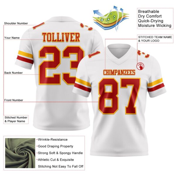 Custom White Red-Gold Authentic Football Jersey