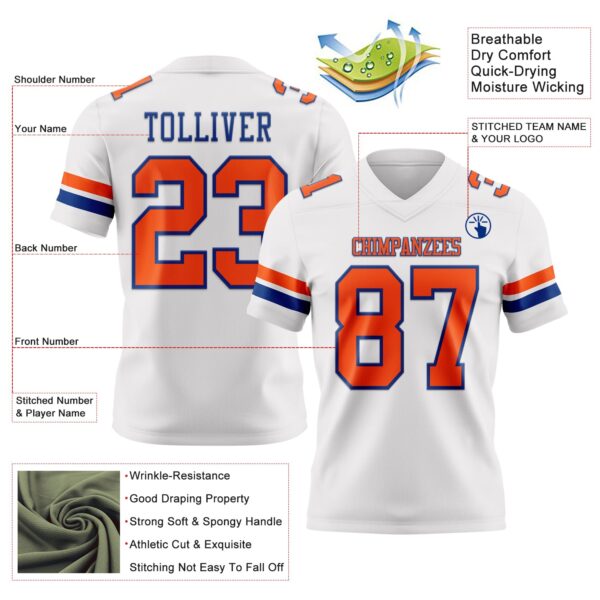 Custom White Orange-Royal Authentic Football Jersey