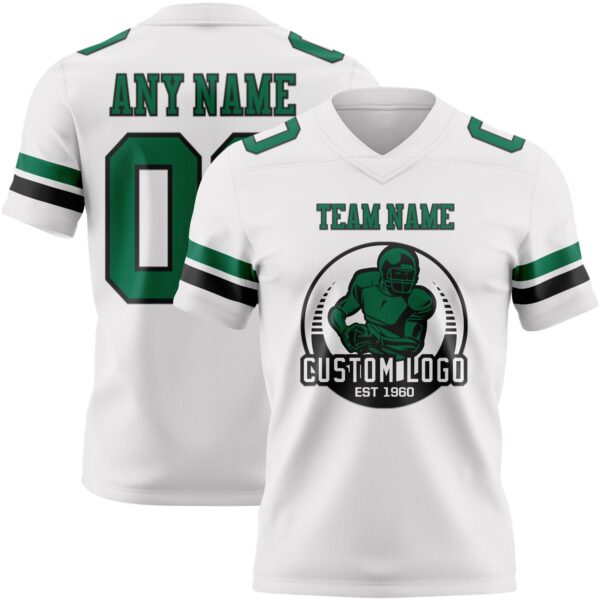 Custom White Kelly Green-Black Authentic Football Jersey