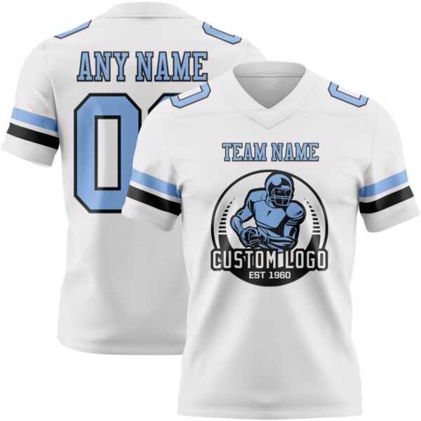 Custom White Light Blue-Black Authentic Football Jersey