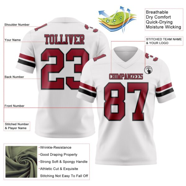 Custom White Cardinal-Black Authentic Football Jersey