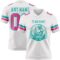 White2295-1 Custom White Pink-Aqua Authentic Football Jersey