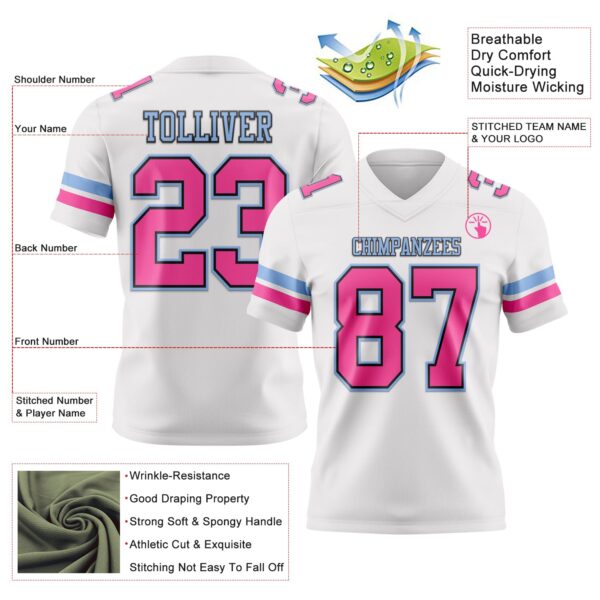 Custom White Pink Black-Light Blue Authentic Football Jersey