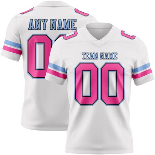 Custom White Pink Black-Light Blue Authentic Football Jersey