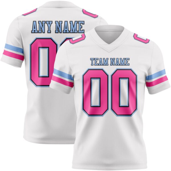 Custom White Pink Black-Light Blue Authentic Football Jersey
