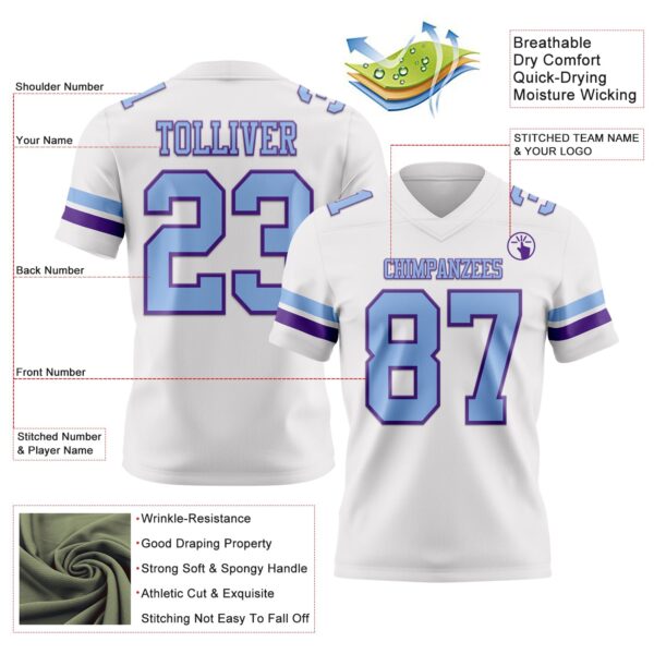 Custom White Light Blue-Purple Authentic Football Jersey