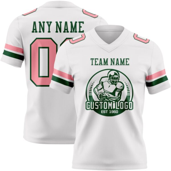 Custom White Medium Pink-Green Authentic Football Jersey