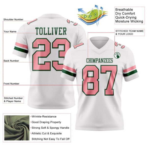 Custom White Medium Pink-Green Authentic Football Jersey