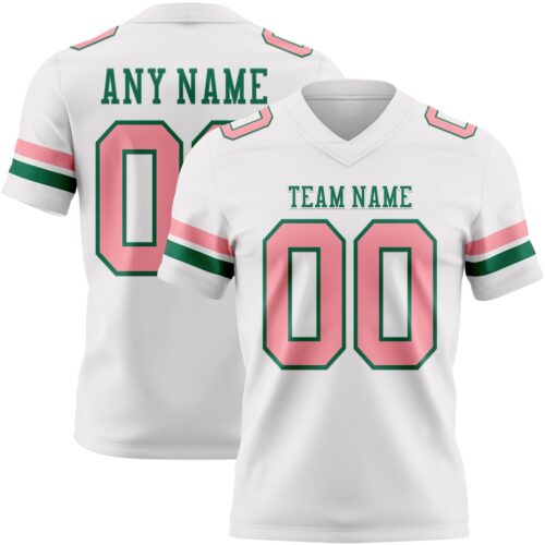White2310 Custom White Medium Pink-Kelly Green Authentic Football Jersey