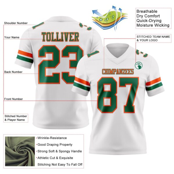 Custom White Kelly Green-Orange Authentic Football Jersey