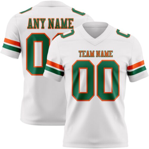 Custom White Kelly Green-Orange Authentic Football Jersey
