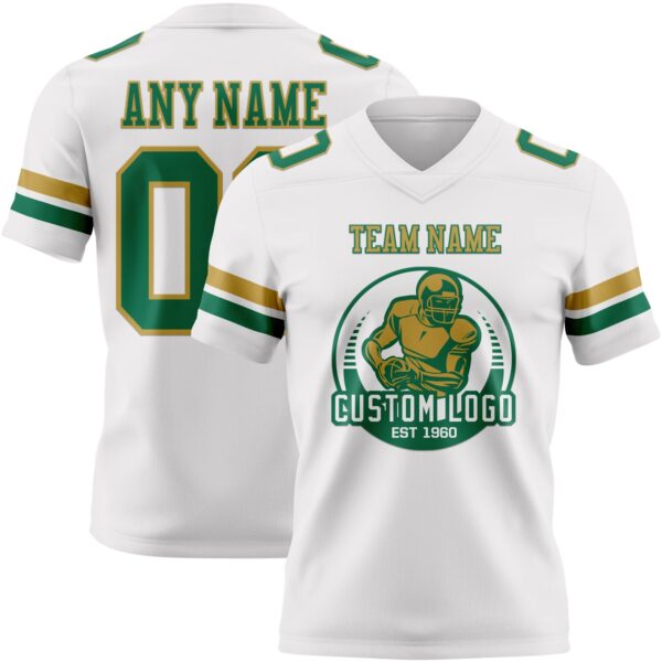 Custom White Kelly Green-Old Gold Authentic Football Jersey