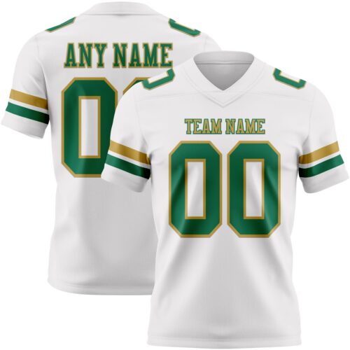 White2314 Custom White Kelly Green-Old Gold Authentic Football Jersey