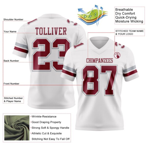 Custom White Crimson-Gray Authentic Football Jersey