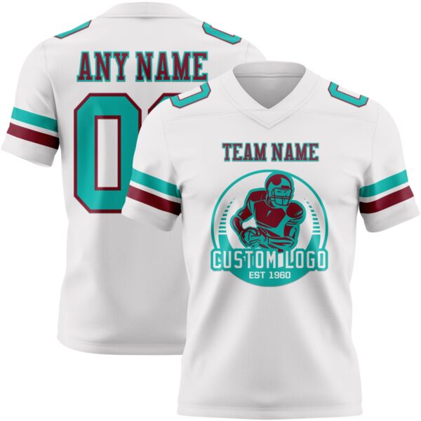 Custom White Aqua-Crimson Authentic Football Jersey