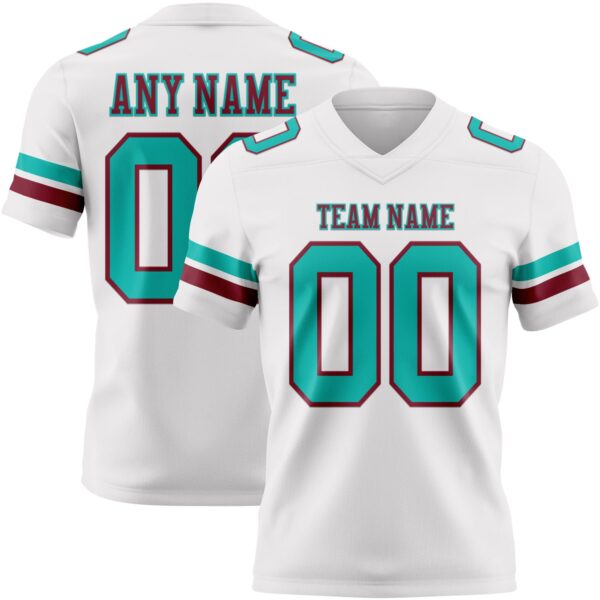 Custom White Aqua-Crimson Authentic Football Jersey