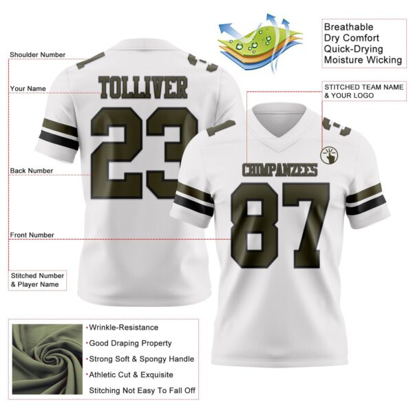 Custom White Olive-Black Authentic Football Jersey