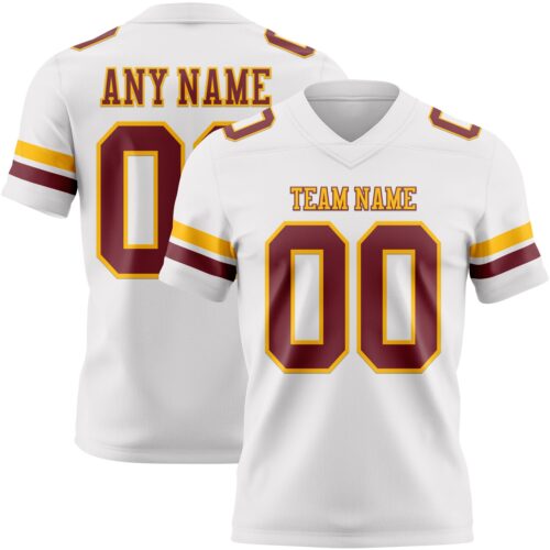 Custom White Burgundy-Gold Authentic Football Jersey