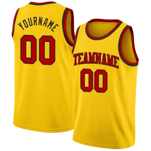 Yellow0045 Custom Yellow Red-Black Authentic Basketball Jersey
