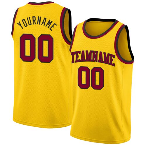 Custom Yellow Maroon-Black Authentic Basketball Jersey