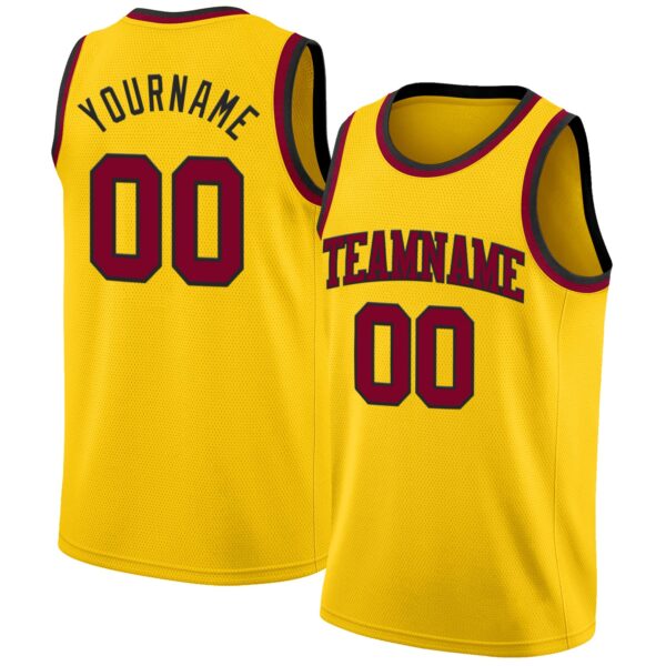 Custom Yellow Maroon-Black Authentic Basketball Jersey