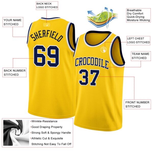 Custom Yellow Navy-White Authentic Basketball Jersey