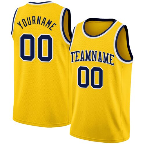 Yellow0047 Custom Yellow Navy-White Authentic Basketball Jersey