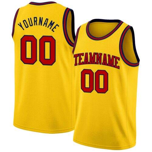 Yellow0050 Custom Yellow Red-Navy Authentic Basketball Jersey