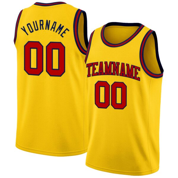 Custom Yellow Red-Navy Authentic Basketball Jersey
