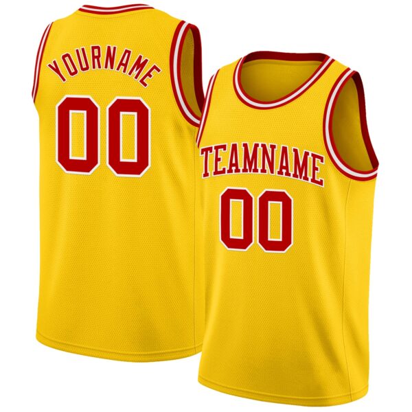 Custom Yellow Red-White Authentic Basketball Jersey