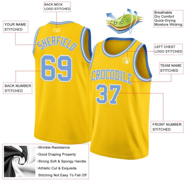 Custom Yellow Light Blue-White Authentic Basketball Jersey