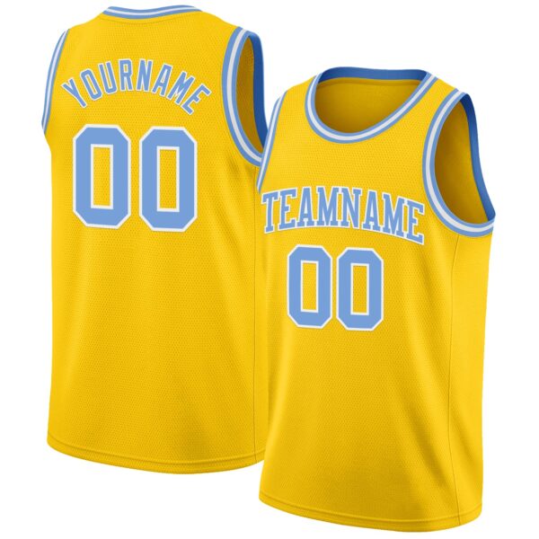 Custom Yellow Light Blue-White Authentic Basketball Jersey