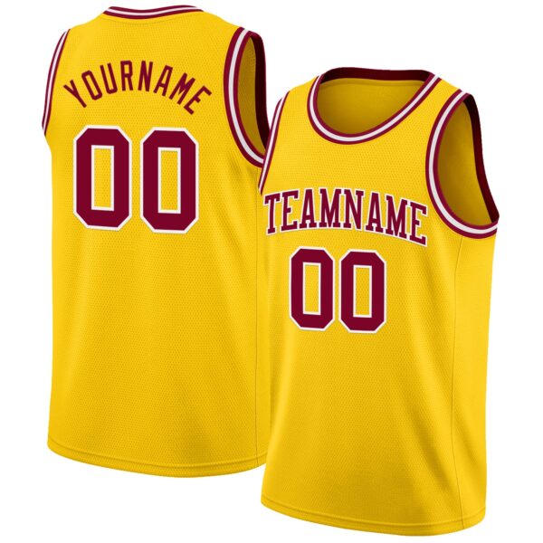 Custom Yellow Maroon-White Authentic Basketball Jersey