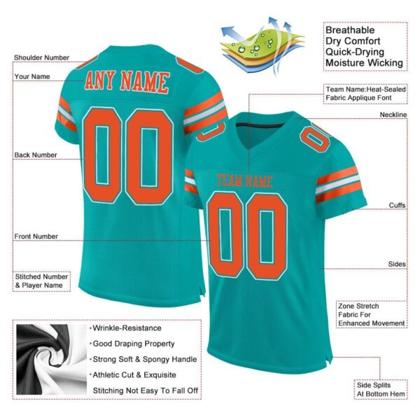 aqua_0001-1 Custom Aqua Orange-White Mesh Authentic Football Jersey