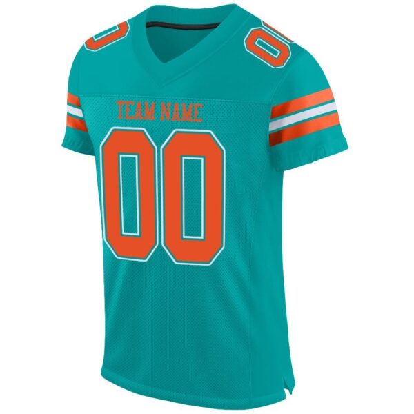 aqua_0001-2 Custom Aqua Orange-White Mesh Authentic Football Jersey