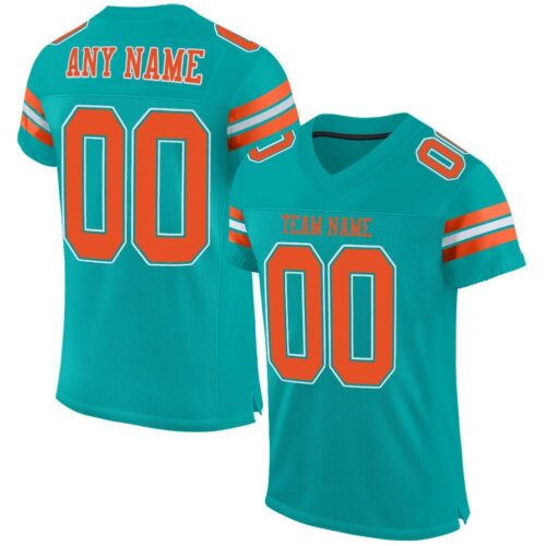 aqua_0001 Custom Aqua Orange-White Mesh Authentic Football Jersey
