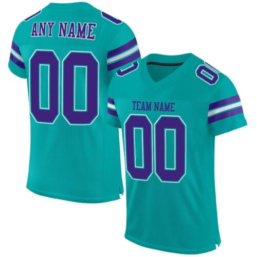 aqua_0003 Custom Aqua Purple-White Mesh Authentic Football Jersey