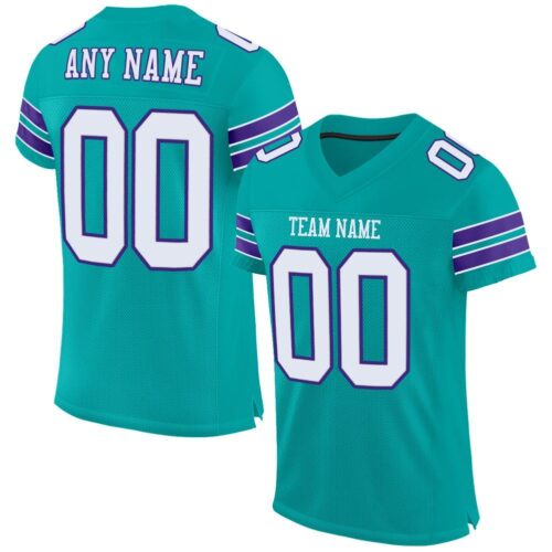 aqua_0006 Custom Aqua White-Purple Mesh Authentic Football Jersey