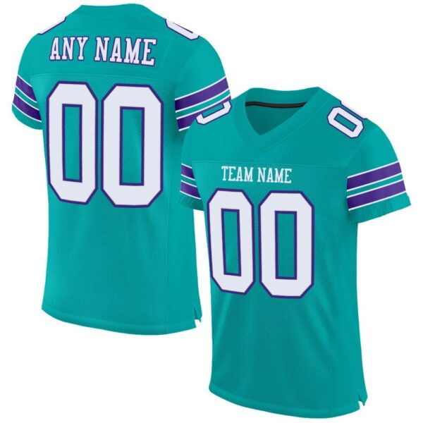 aqua_0006 Custom Aqua White-Purple Mesh Authentic Football Jersey