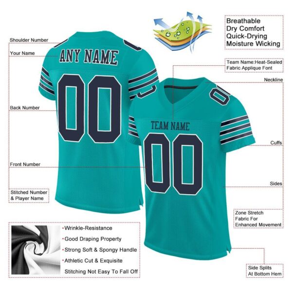 aqua_0008-1 Custom Aqua Navy-White Mesh Authentic Football Jersey