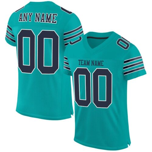 aqua_0008 Custom Aqua Navy-White Mesh Authentic Football Jersey