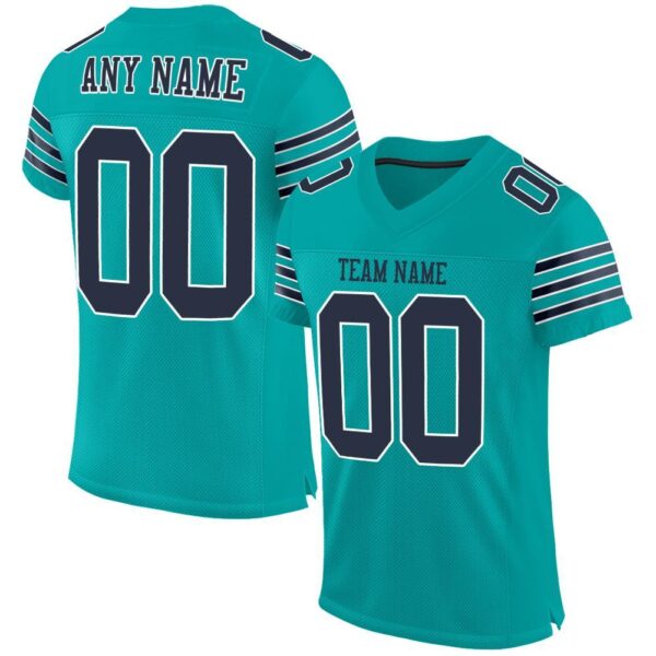 aqua_0008 Custom Aqua Navy-White Mesh Authentic Football Jersey