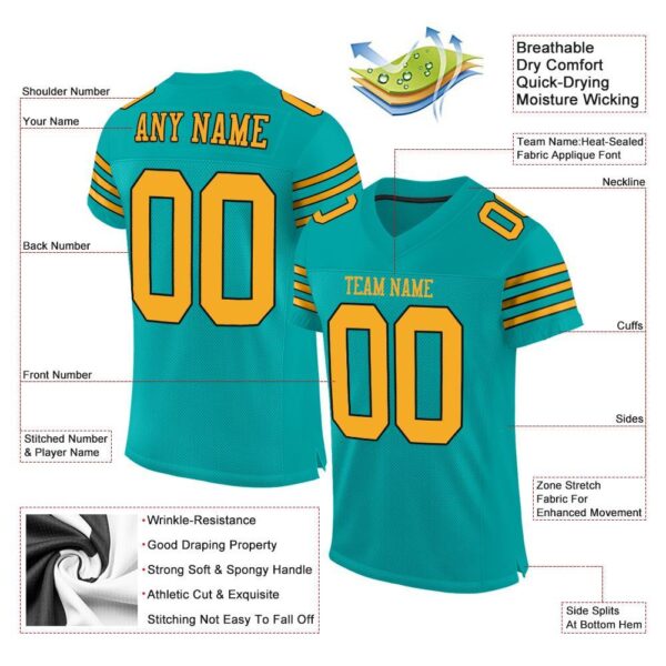 aqua_0010-1 Custom Aqua Gold-Black Mesh Authentic Football Jersey