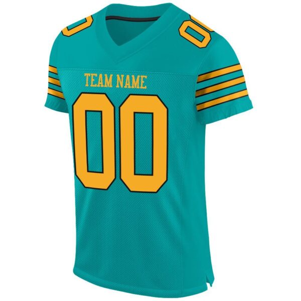 aqua_0010-2 Custom Aqua Gold-Black Mesh Authentic Football Jersey