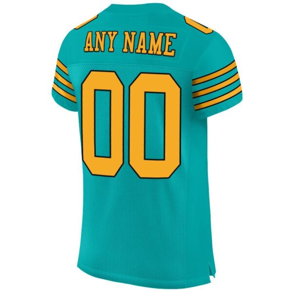 aqua_0010-3 Custom Aqua Gold-Black Mesh Authentic Football Jersey