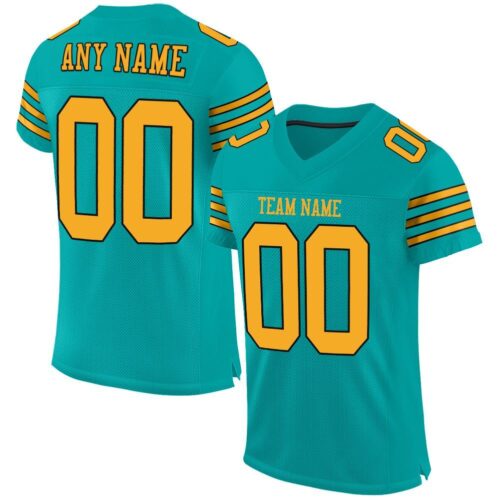 aqua_0010 Custom Aqua Gold-Black Mesh Authentic Football Jersey