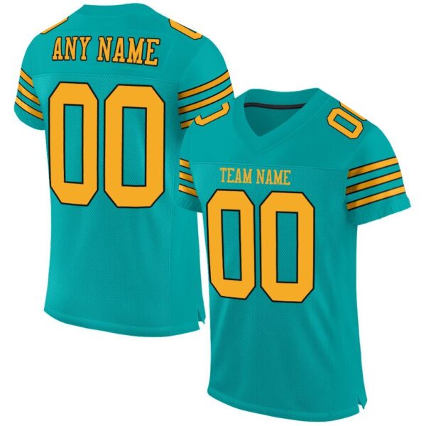 aqua_0010 Custom Aqua Gold-Black Mesh Authentic Football Jersey