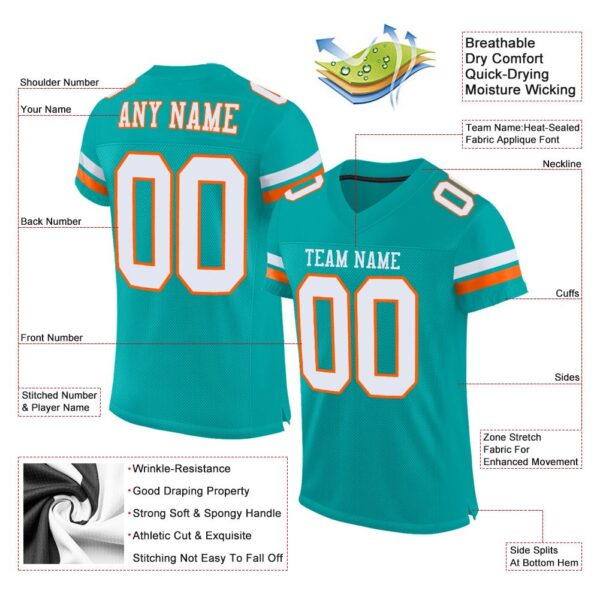 aqua_0021-3 Custom Aqua White-Orange Mesh Authentic Football Jersey
